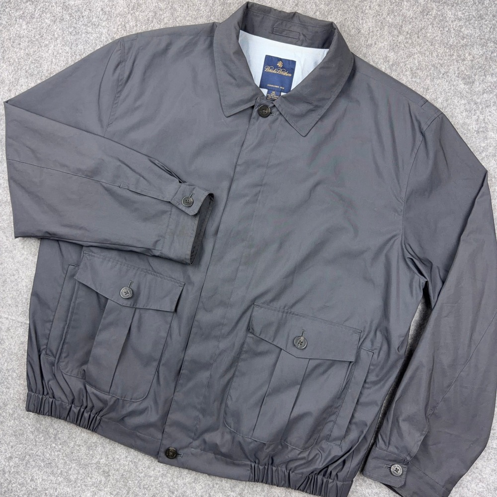 Brooks Brothers Jacket Men XL Black Harrington Bomber Zip Cotton Lined Golf Coat